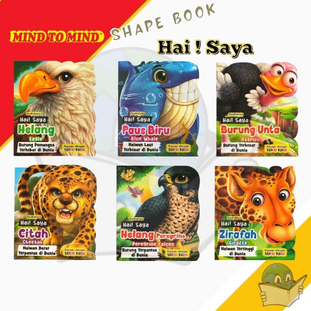 Shape Book (Dwi) Hai! Saya - Helang/Paus Biru/Burung Unta/Citah/Helang Peregrine/Zirafah [Mind to Mind]