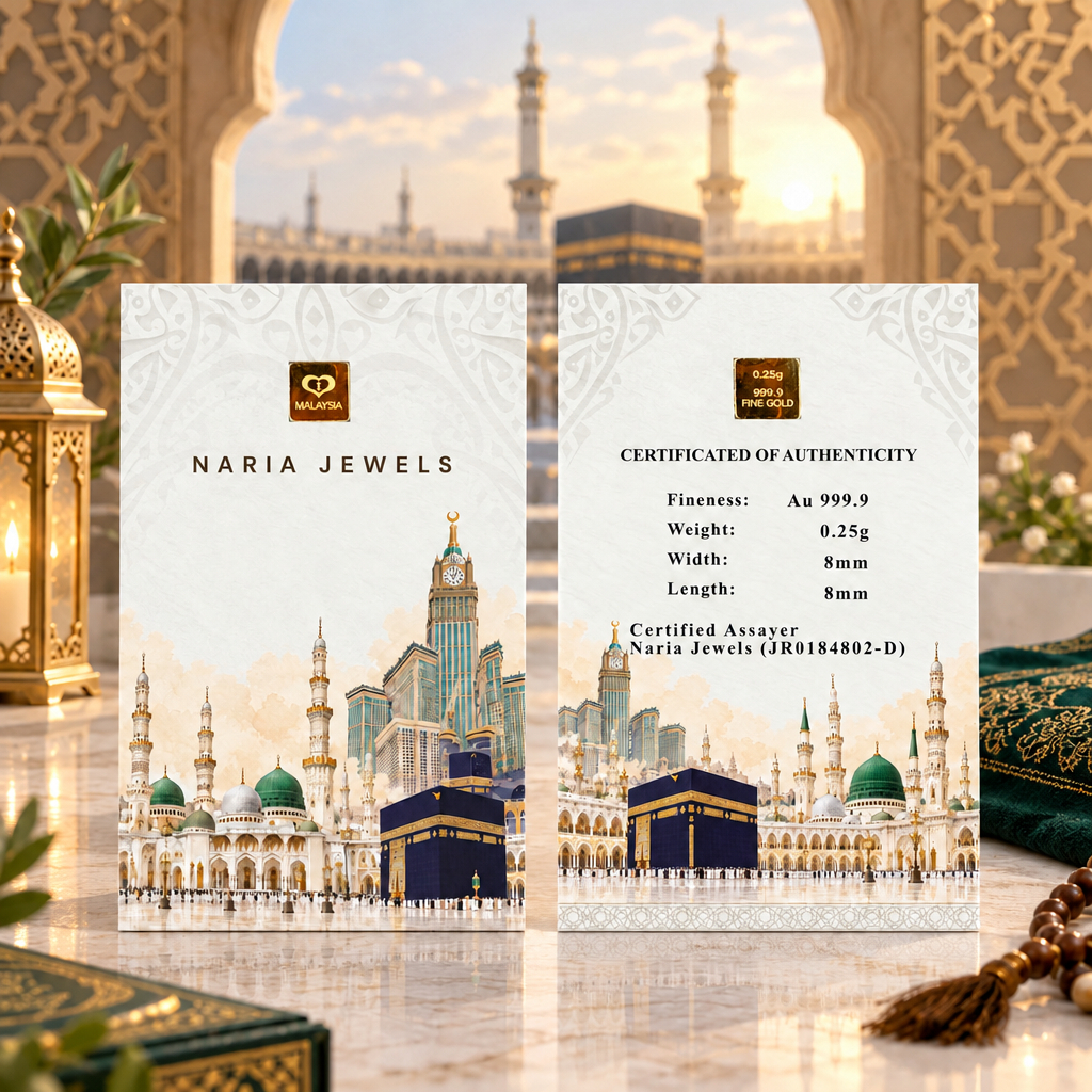 Naria 999.9/24K Gold Bar 0.25gm Kaaba Makkah Madinah Design Gold Investment Pelaburan Emas Emas Tulen 999.9 Islamic Gift