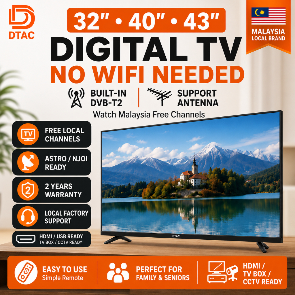 Digital TV Televisyen Led Rumah Bilik Dapur CCTV HDMI TV Ruang Tamu Murah Untuk Astro Mytv Orang Tua