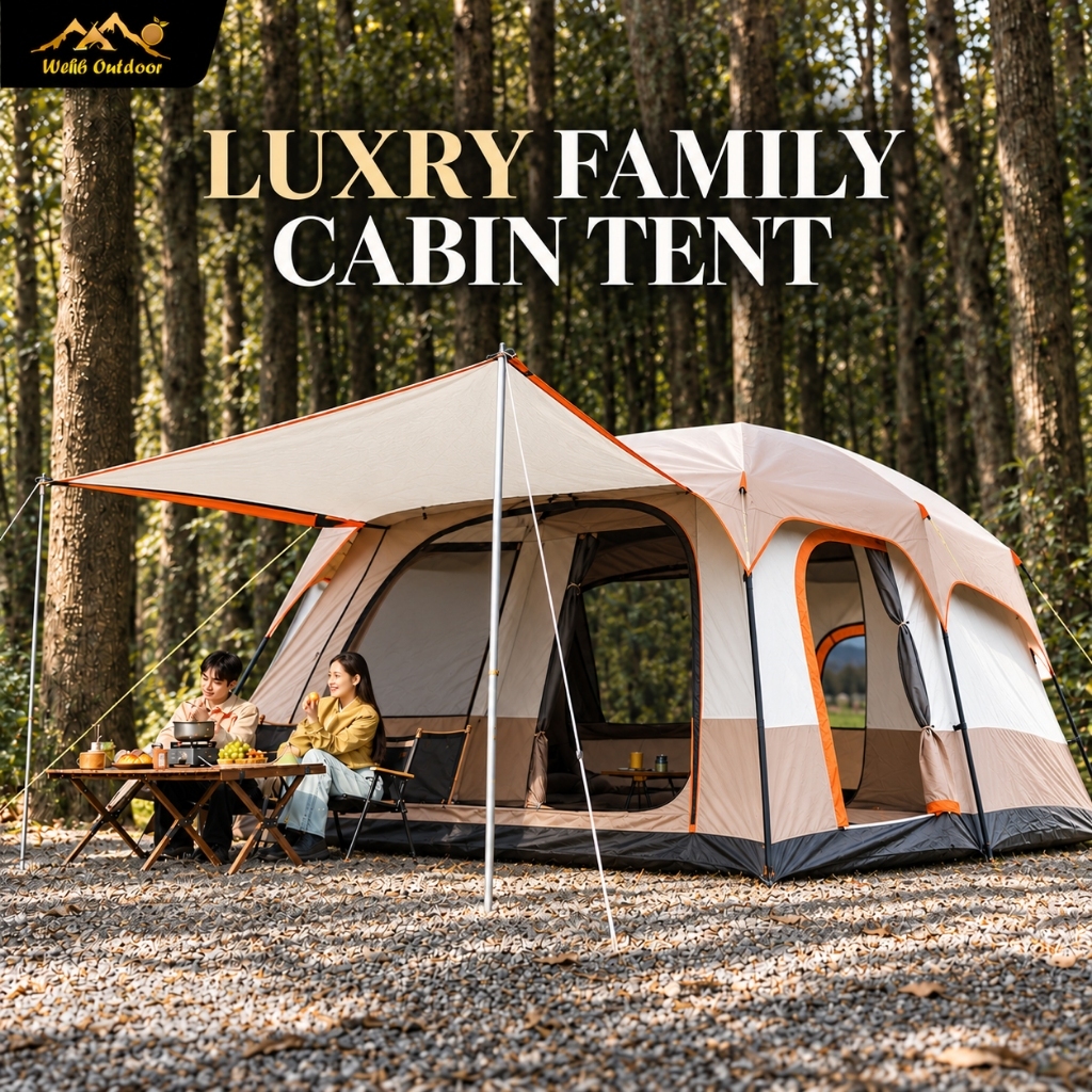 PREMIUM Khemah Camping Family Camping Tent Khemah Unta Large Space Automatic Waterproof Silver Coated Glamping