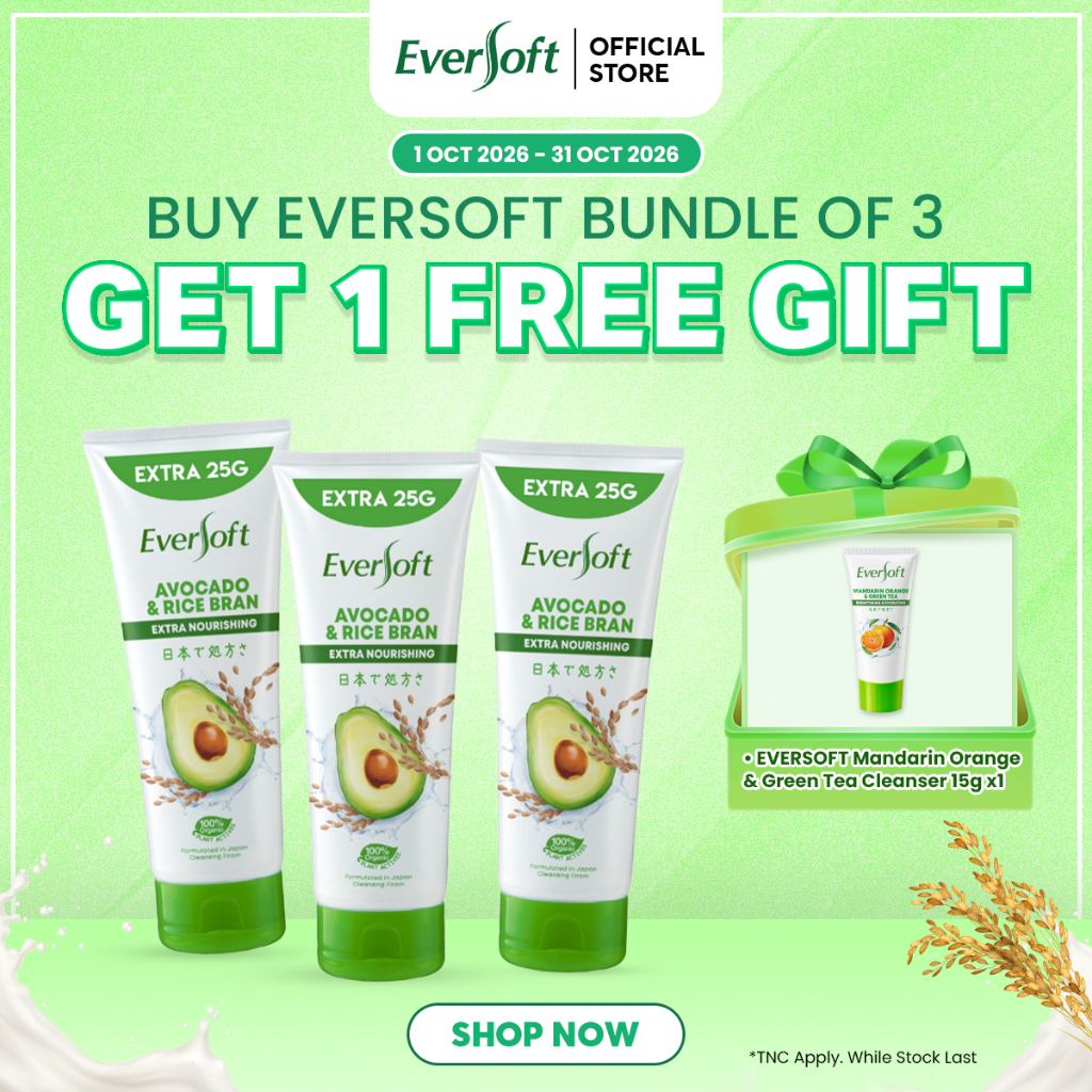 [Bundle of 3] Eversoft Avocado Cleanser Foam 195g | Skincare | Organic Plant Actives | Cream | Vitamin E | Softens Skin