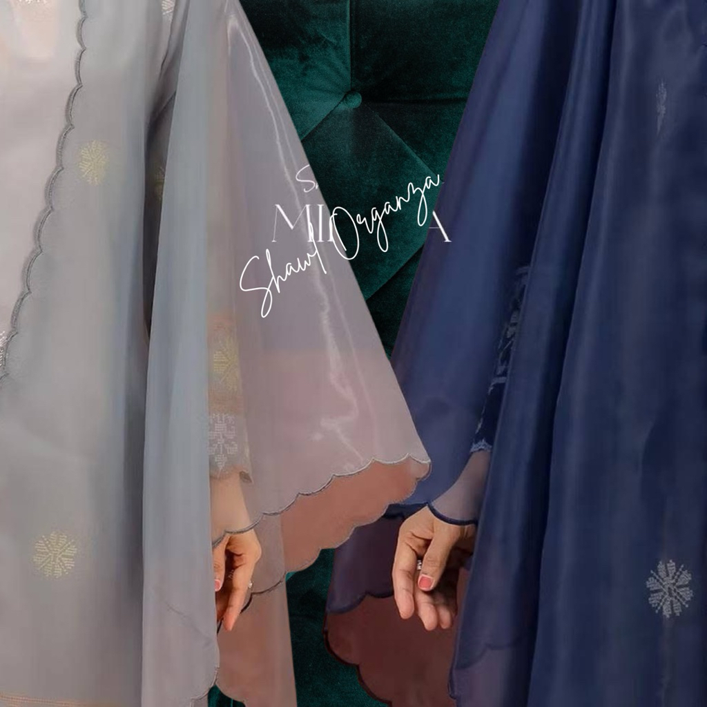 Shawl Oragandi Embroidered Malay Organza Shawl Scarf Klasik look Selendang Bahu Sulam / Premium Shawl organza Sulam