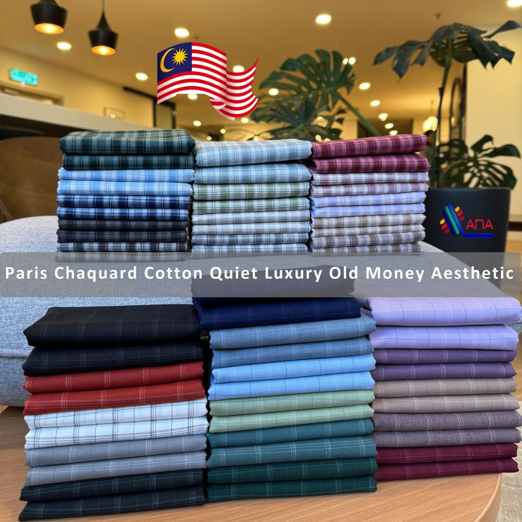 Paris Chaquard Cotton Quiet Luxury Old Money Aesthetic Kain Pasang Bidang 58 Inch Kain Pasang Baju Melayu