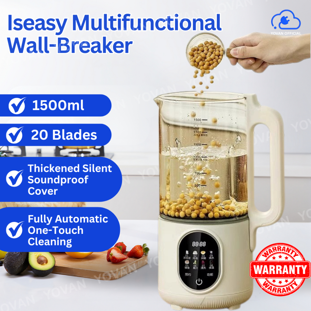 Yovan 1.5L Hot Heating Soy Milk Maker Multi-Function for Soy Milk, Porridge, Juice & Susu Mesin / Bubur 隔音豆浆机