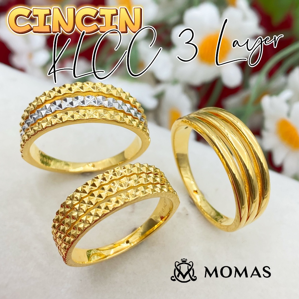 MOMAS CINCIN KLCC 3 LAYER 5D Emas 916 Tulen Cincin Emas 916 Original Cincin Bajet 916 Hard Gold Emas 916 Original Emas