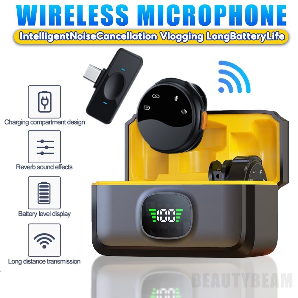 Magnetic Wireless Lavalier Microphone   Audio Video Recording Microphone Noise Cancel Lapel Microphone for Smart