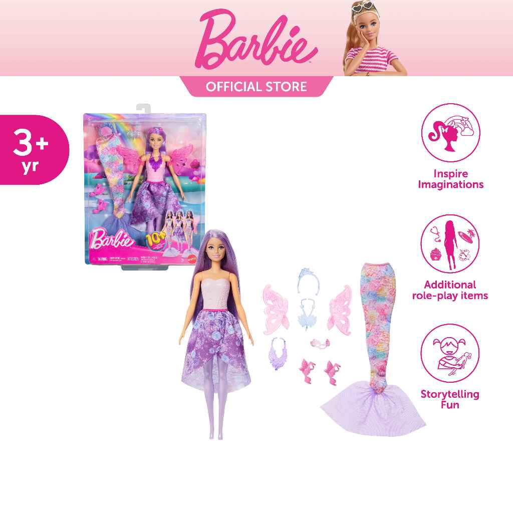 Barbie Doll Fantasy Fashion Pack With Accessories Including Mermaid Tail, Fairy Wings, & Necklaces (JCP74)