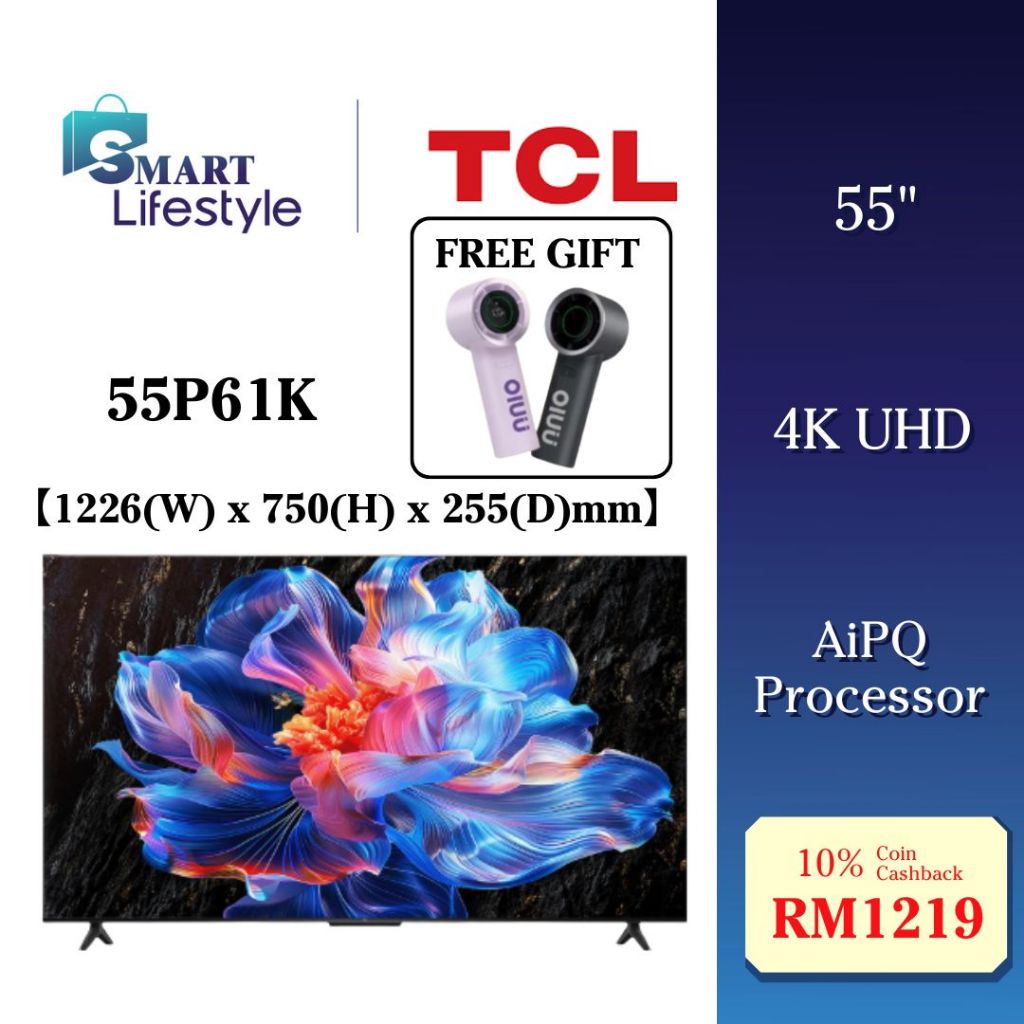 [FREE SHIPPING + GIFT MINIFAN ] TCL 55" 4K UHD Smart Google TV 55P61K / TCL 55" 4K UHD + HDR10+ Google TV 55P755