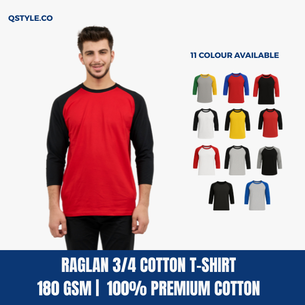 QSTYLE Raglan 3 Quater Basic T-Shirt 100% Cotton
