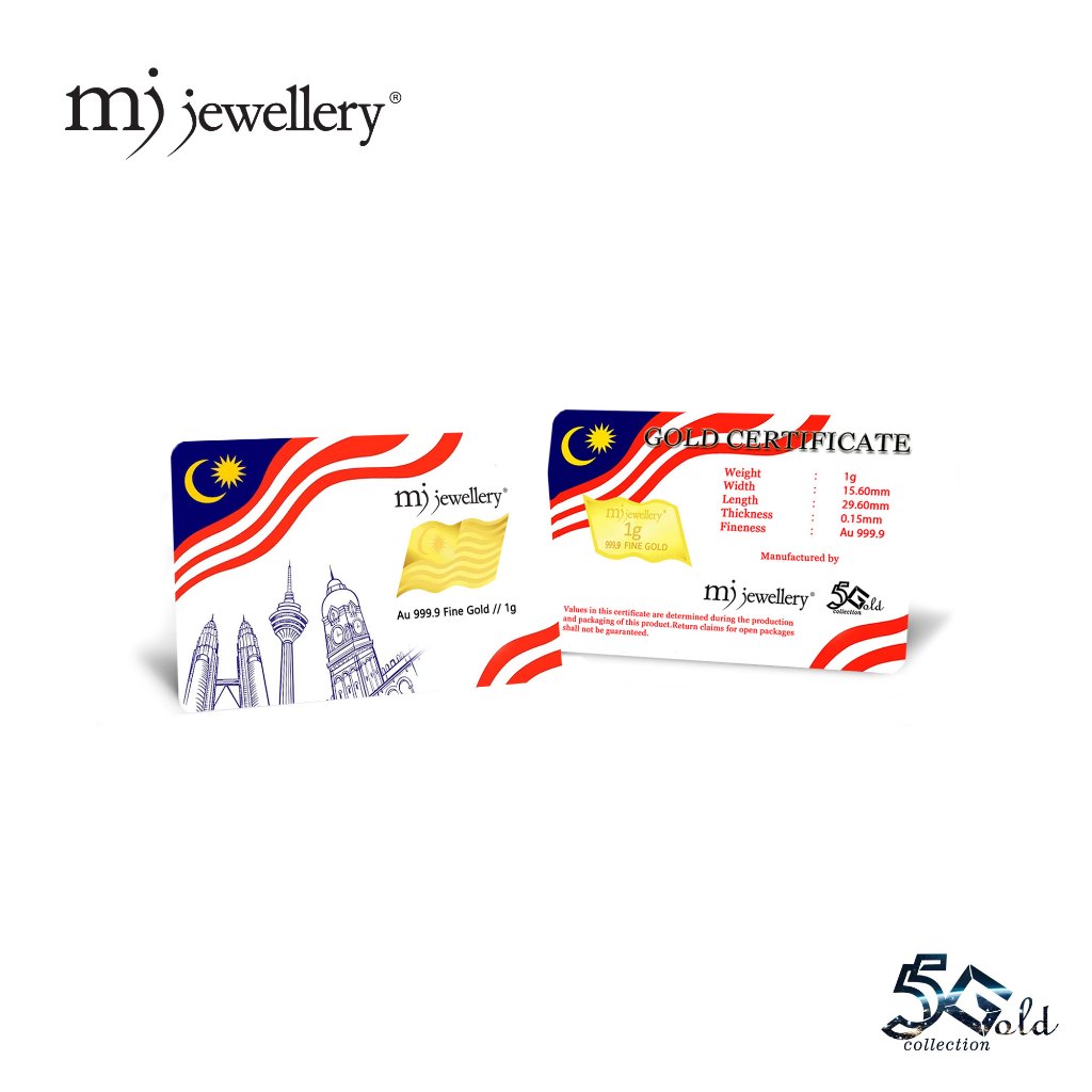 MJ Jewellery 5G Gold Collection 999.9/24K Malaysia Flag Gold Bar F26 (1g)