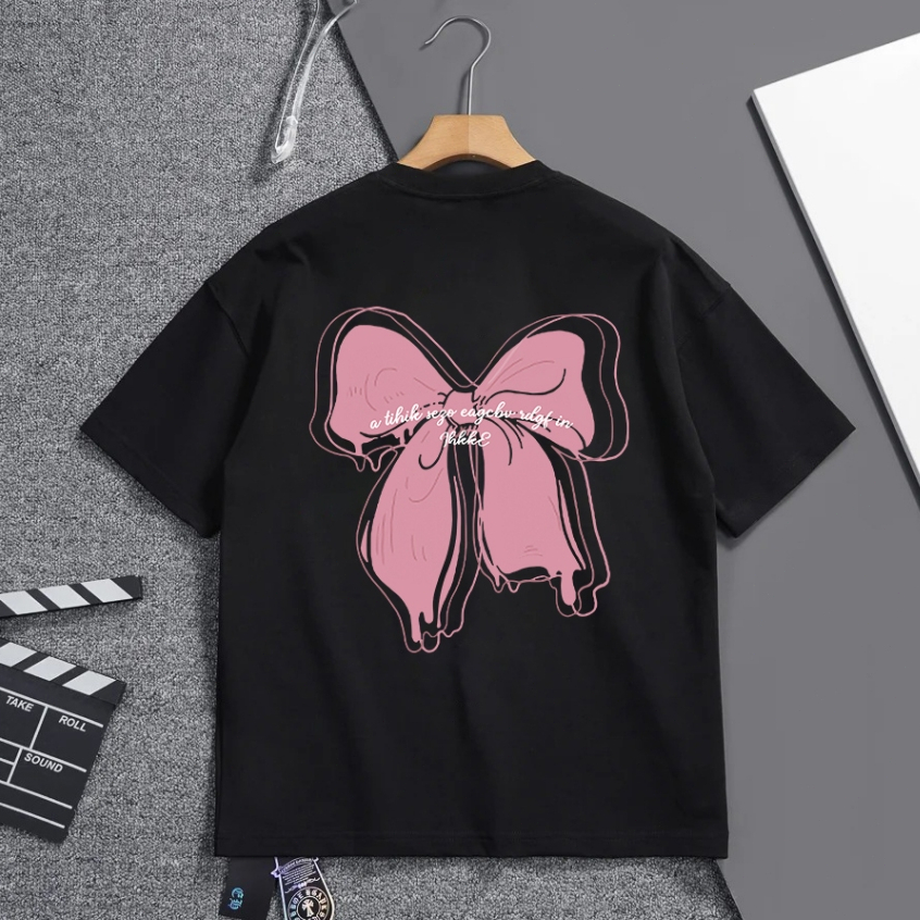 Korean style loose black top with butterfly print oversized women's short sleeved T-shirt