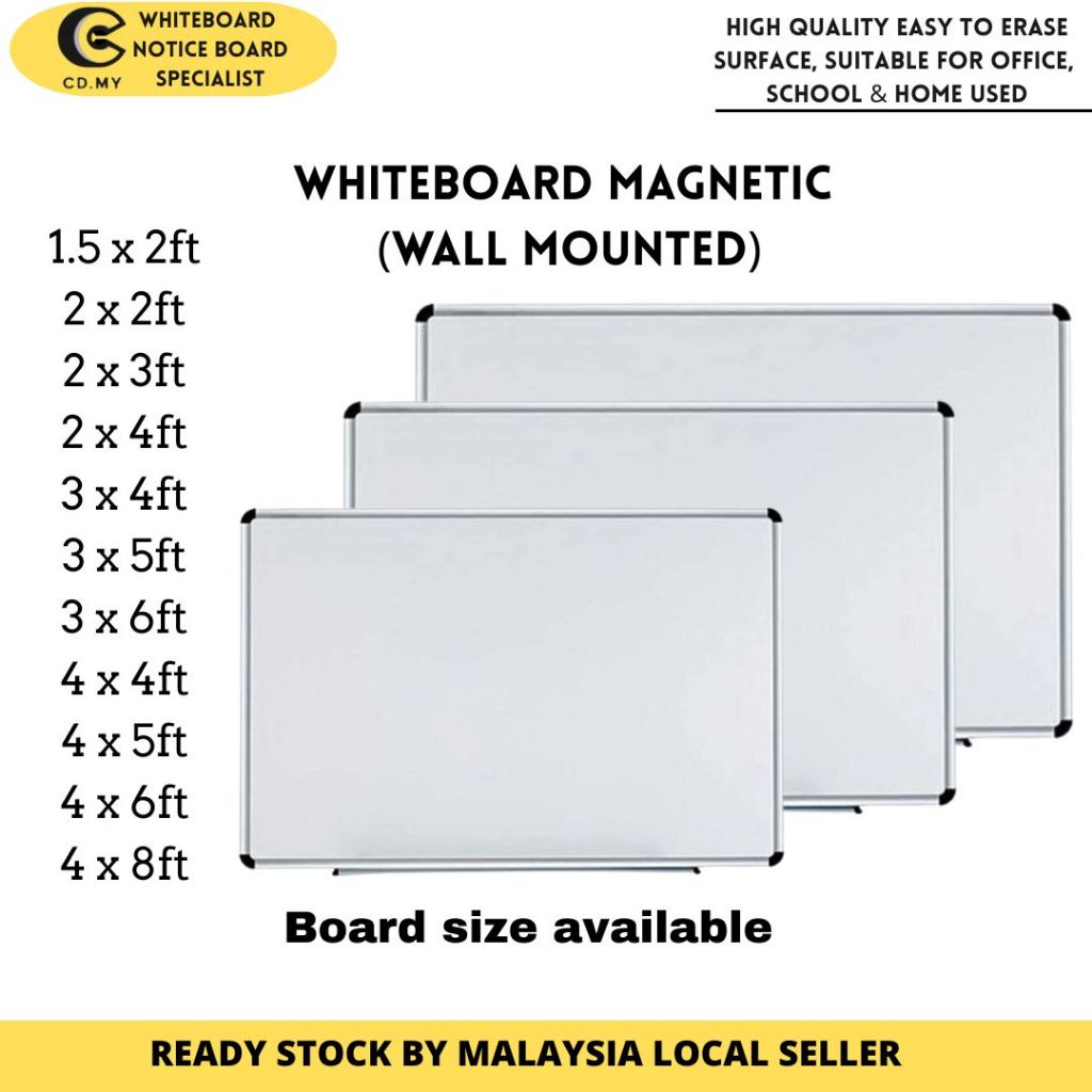 CD.MY papan putih magnetic /whiteboard magnetic wall mounted 1.5x2 2x2 2x3 2x4 3x4 3x5 3x6 4x4 4x5 4x6 4x8 office school