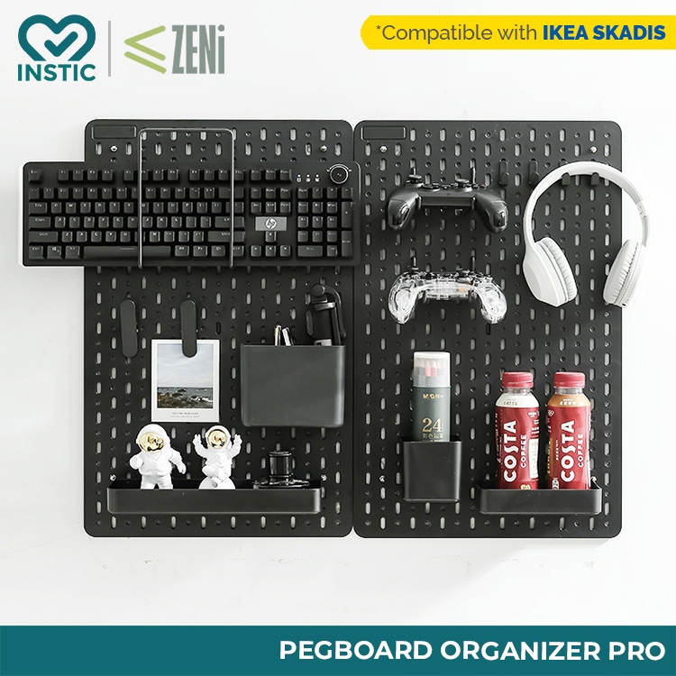 ZENi Pegboard Organizer PRO | Pegboard Hook Shelf and Accessories | Compatible with IKEA SKADIS
