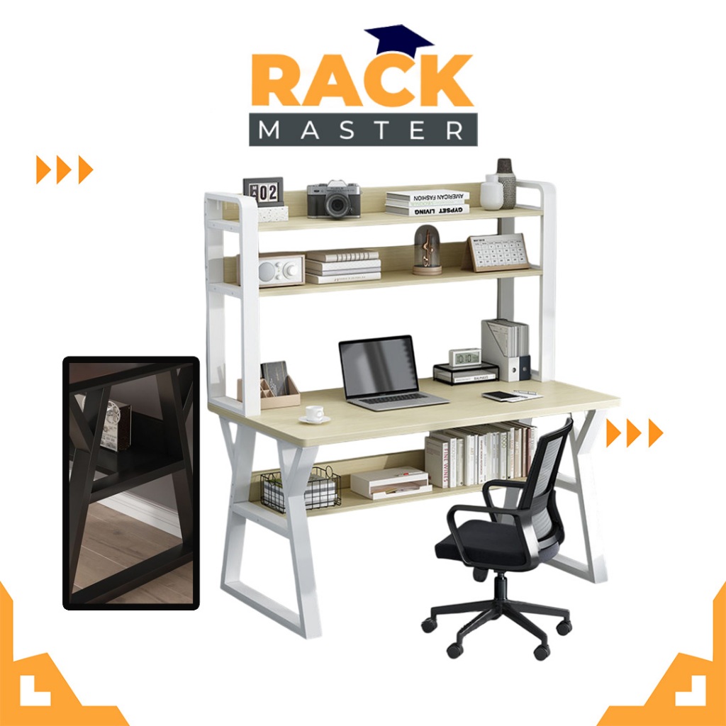 𝗥𝗔𝗖𝗞 𝗠𝗔𝗦𝗧𝗘𝗥【JYJU】Meja Simple Computer Desk Home Office Table with Bookshelf and Extra Storage Space