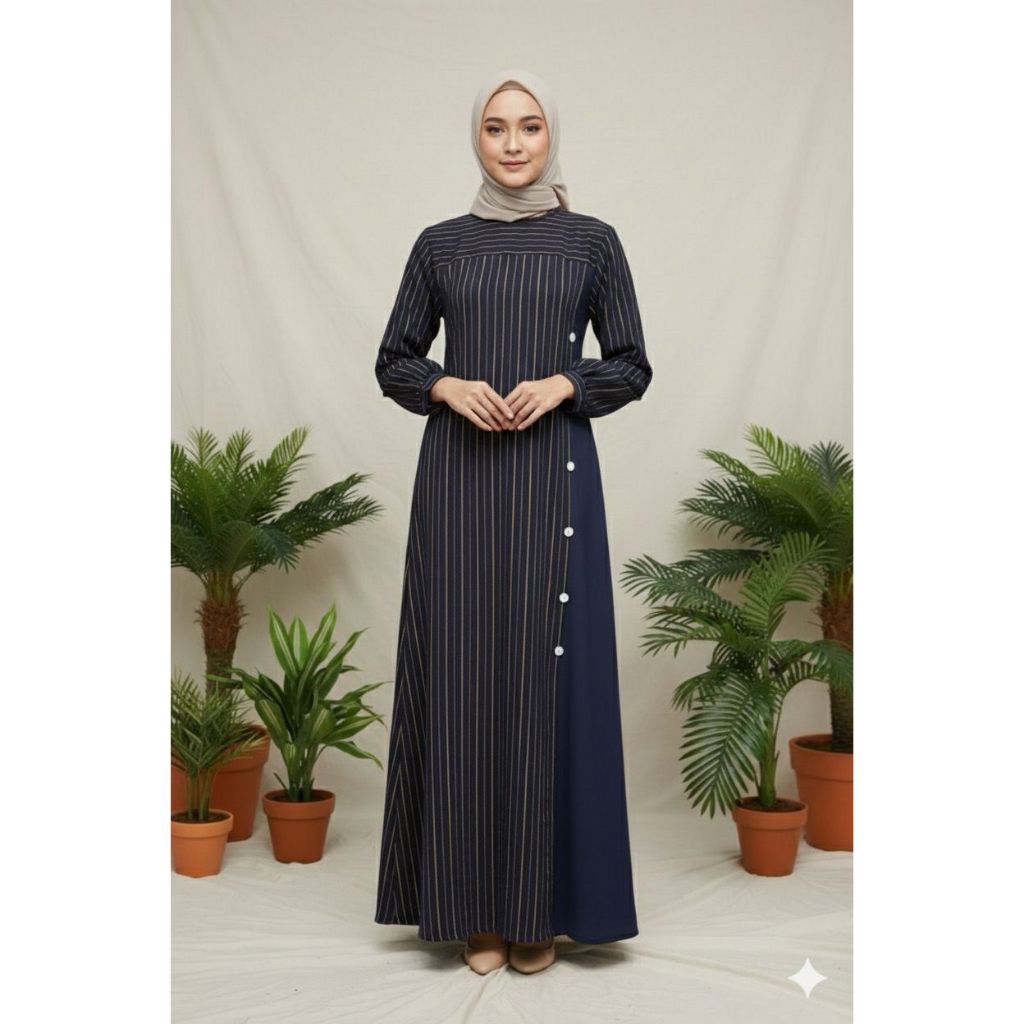 NELOOFAR PRINTER JUBAH FRONT BUTTON KAIN CEY IRONLESS SIZE S TO 5XL , SIDE POCKET