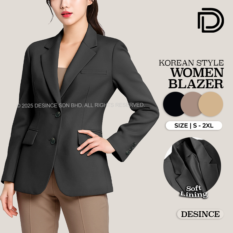 DESINCE Women Formal Blazer Elegant Office Wear Colours Black Khaki Mocha WT 051
