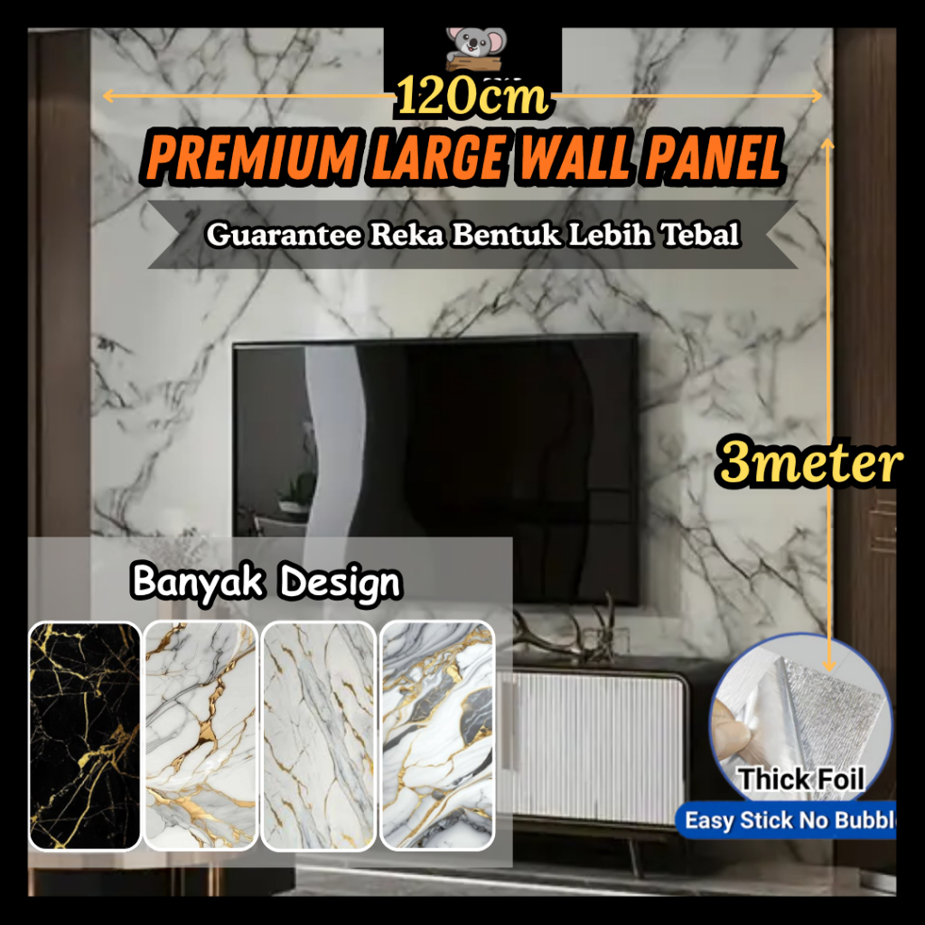 Large 300cm x 120cm Flexi Marble Sheet Imitation Ceramic Wallpaper Dinding TV Papan Latar Belakang
