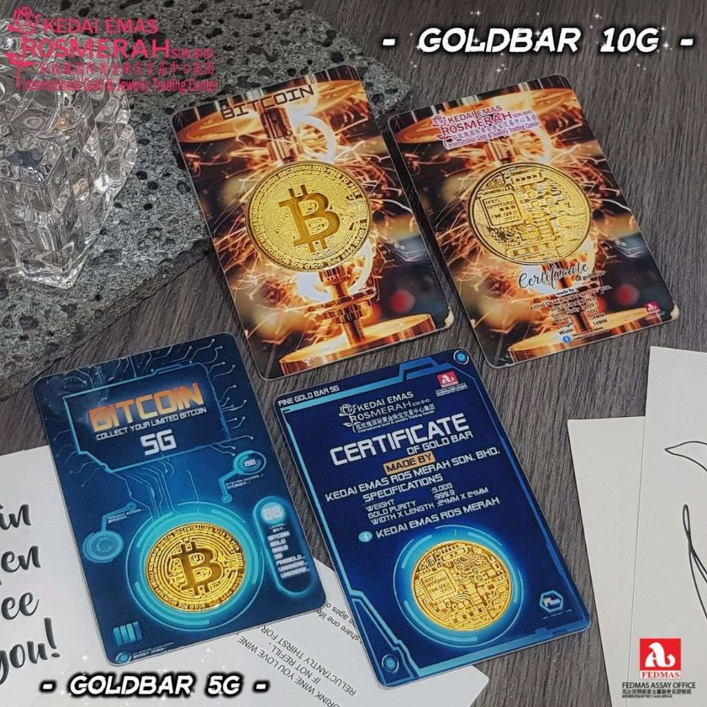 KEDAI EMAS ROSMERAH BITCOIN  999.9 GOLD BAR  5 GRAM / 10 GRAM B钱币 5克 / 10 克 金片 （999.9金）