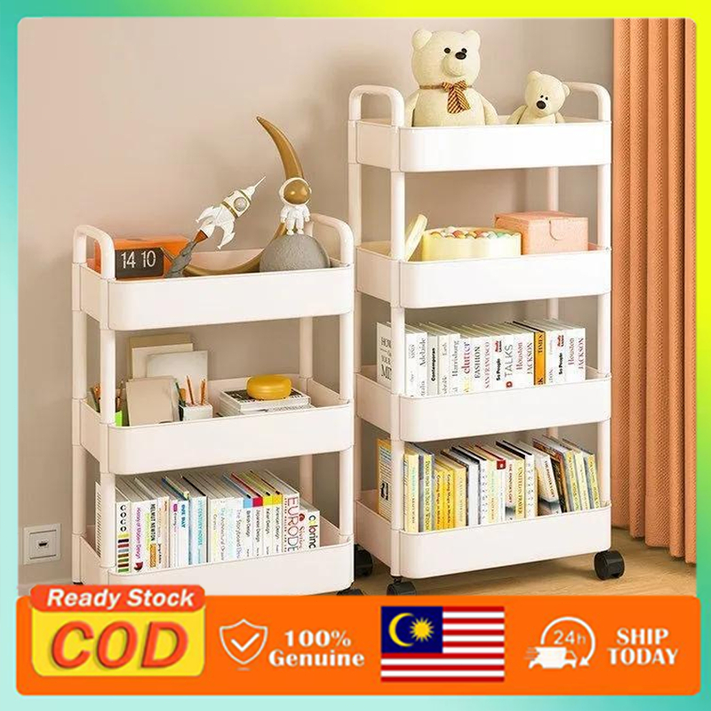 Trolley Rak Simpanan Bergerak 100% Keluli Karbon | Multi-Layer Storage Rack With Wheels | Rak Dapur Mudah Alih Organizer