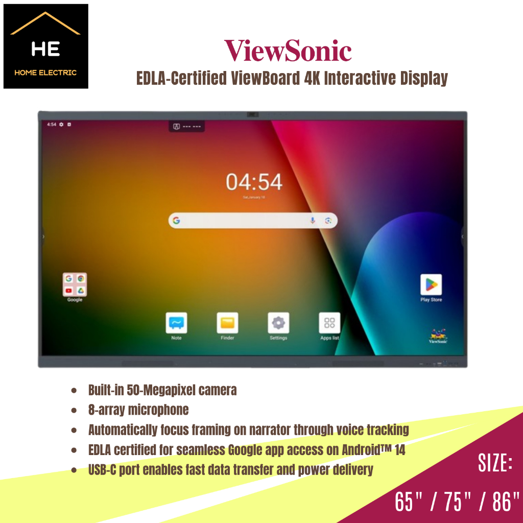 VIEWSONIC 65" / 75" / 86" EDLA-Certified ViewBoard 4K Interactive Display TV IN6521C IN7521C IN8621C