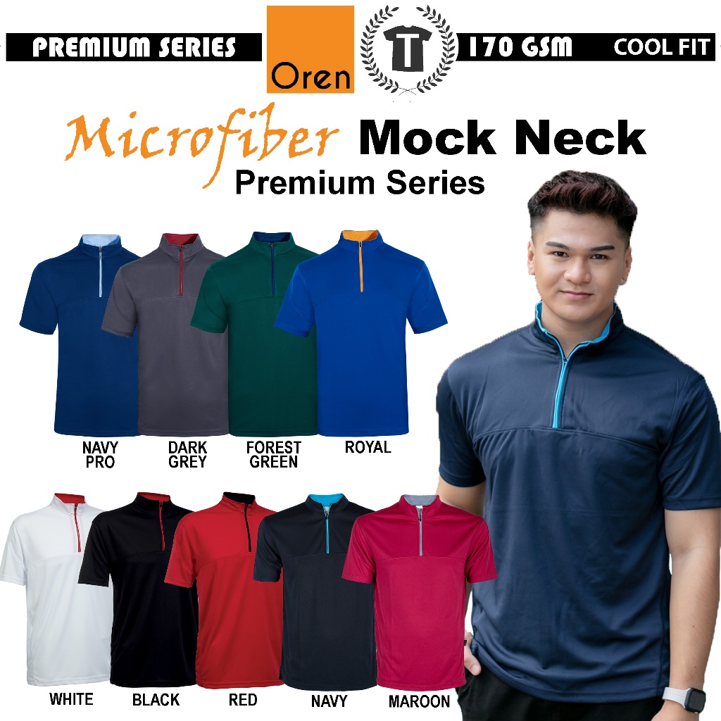 【Premium】Unisex Microfiber Mock Neck with Zip Jersey - BLACK/WHITE/MAROON/NAVY/NAVY PRO/ROYAL OREN SPORT COOL FIT QD18