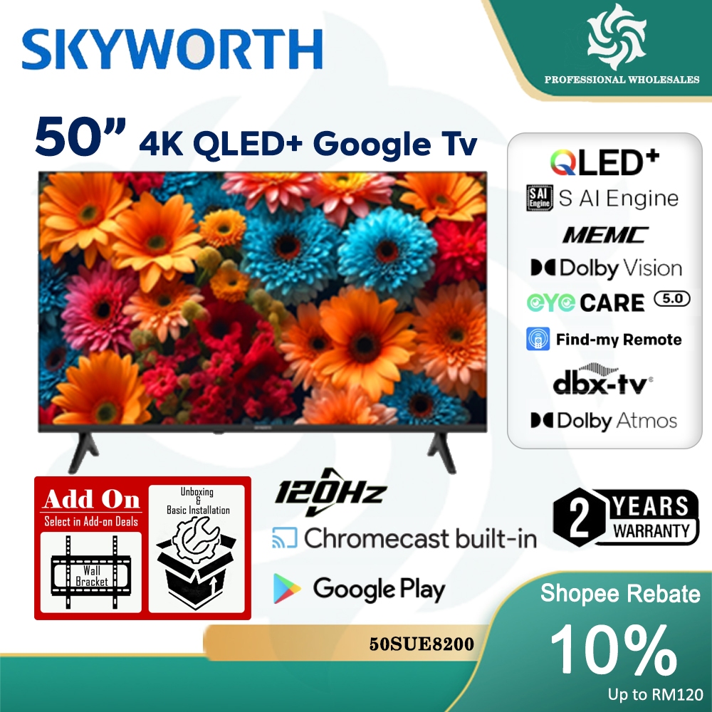 【FREE SHIPPING】SKYWORTH QLED+ SUE8100 / SUE8200 series 50" 55" 65" 75" inch GOOGLE TV QLED 120hz sue8200 / matte sue8100