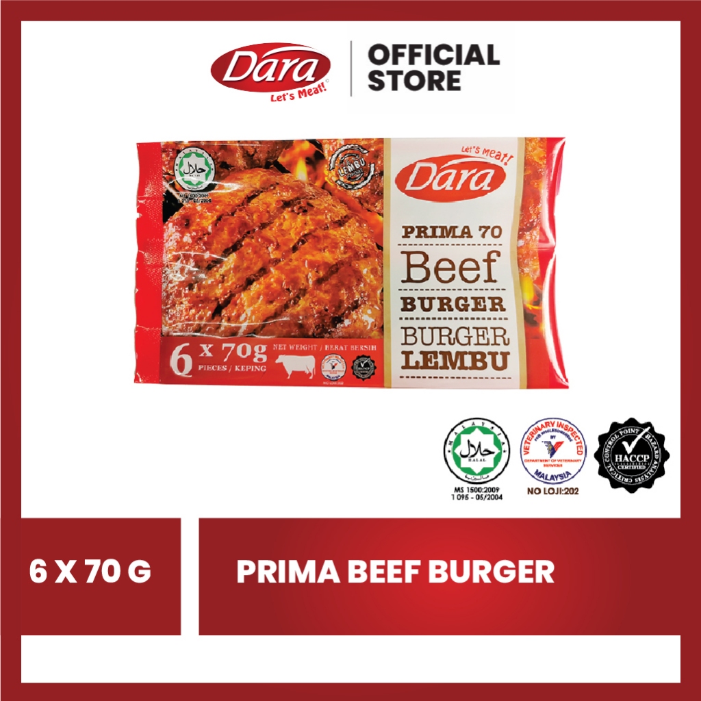 Dara Beef Burger Patty / Burger Daging Lembu - 6pcs (420g, 6 x 70g)