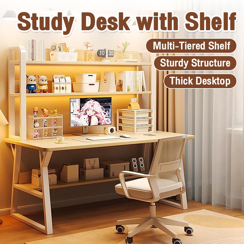 Home Office Table Multifunctional Computer Desk Bookshelf Study Table Writing Desk Double Layer Gaming Table