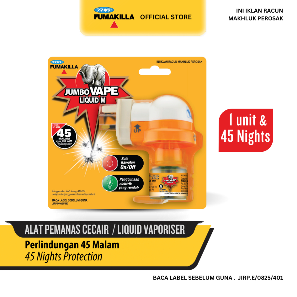 JUMBO VAPE LIQUID Alat Pemanas Cecair dengan Cecair Meruap 45 Malam / Vaporiser with 45 Nights Refill