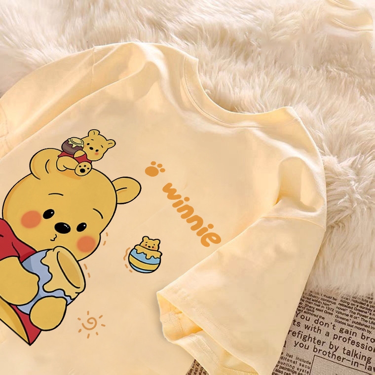 kumikumi Korean retro Winnie the Pooh Print oversized casual T-shirt for women