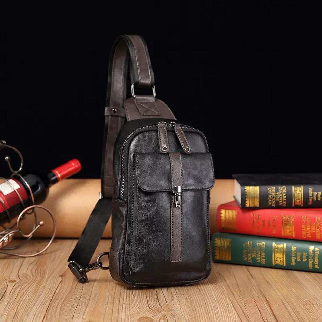 Men All-Match Contrast Color Chest Bag Messenger Bag Work Leisure Travel Daily Portable Portable Small Leather Bag