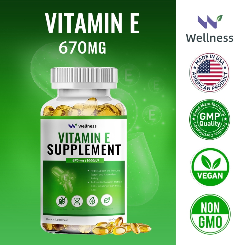 Wellness Vitamin E Capsules Vitamin E 1,000IU Natural Antioxidant Immune System Skin Whitening Nail,Hair Health