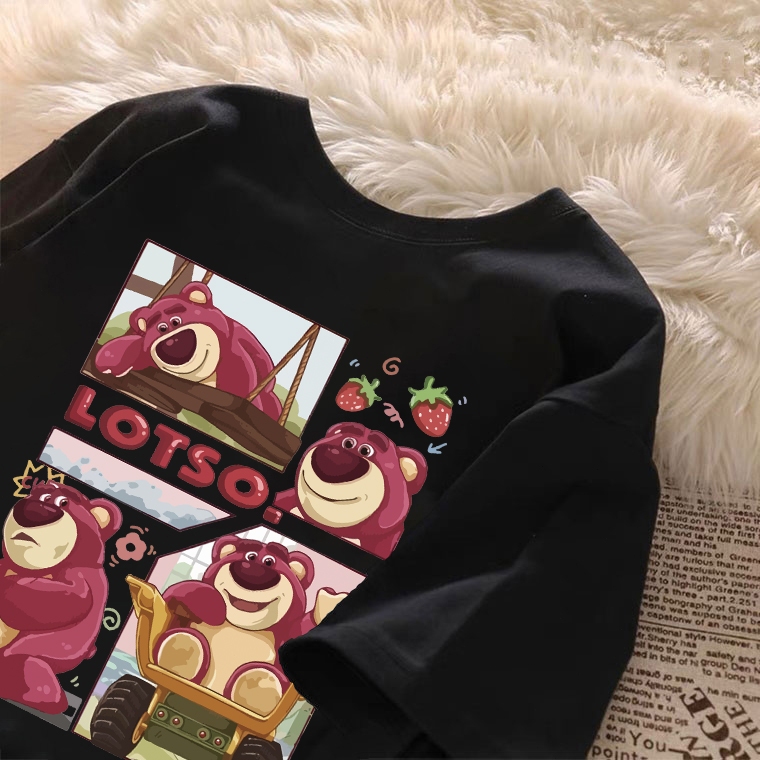 kumikumi Korean retro Lotso Strawberry Bear Print oversized baggy T-shirt for women