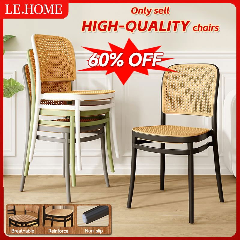 Dining Chair Home Plastic Rattan Chair Backrest Stackable Desk Stool Modern Minimalist Kerusi Meja Makan Kerusi Plastik