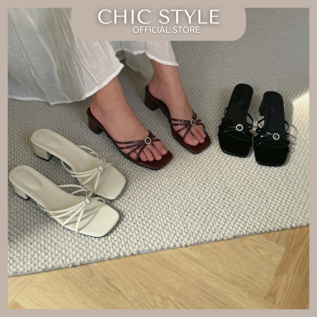 CHIC STYLE Willa Strappy Rhinestone Buckle Heels | Casual Dinner Event Heels | Kasut Perempuan Size 35 - 40