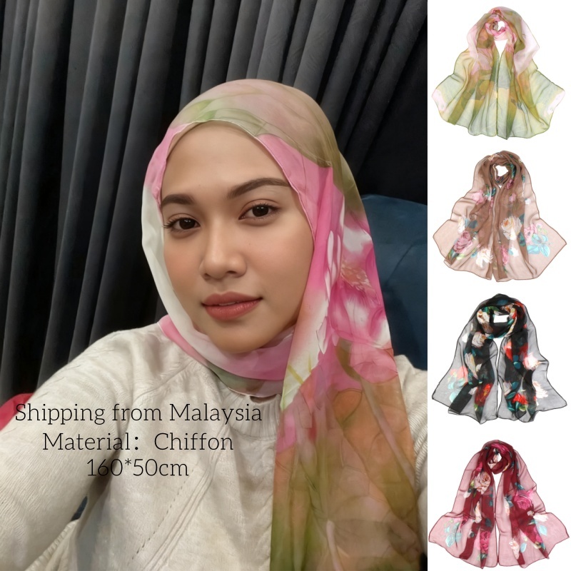 Flower Printed Selendang Tudung Sarung [Chiffon]  Muslim Headscarf Shawl 160*50cm