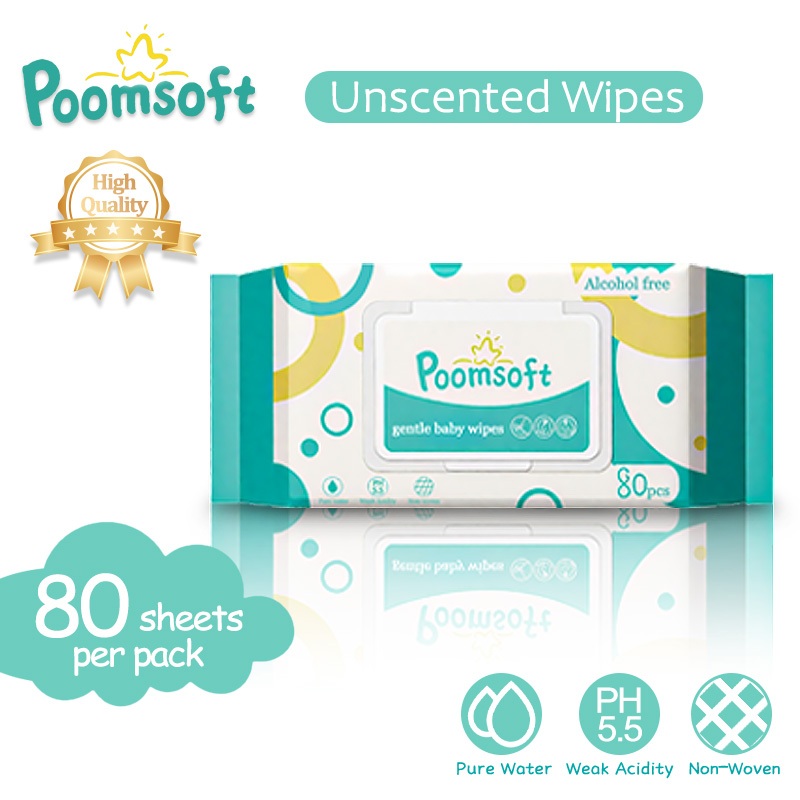 POOMSOFT Tisu Basah Bayi Tanpa Alkohol Wet Wipes(80 Keping/Bungkusan)