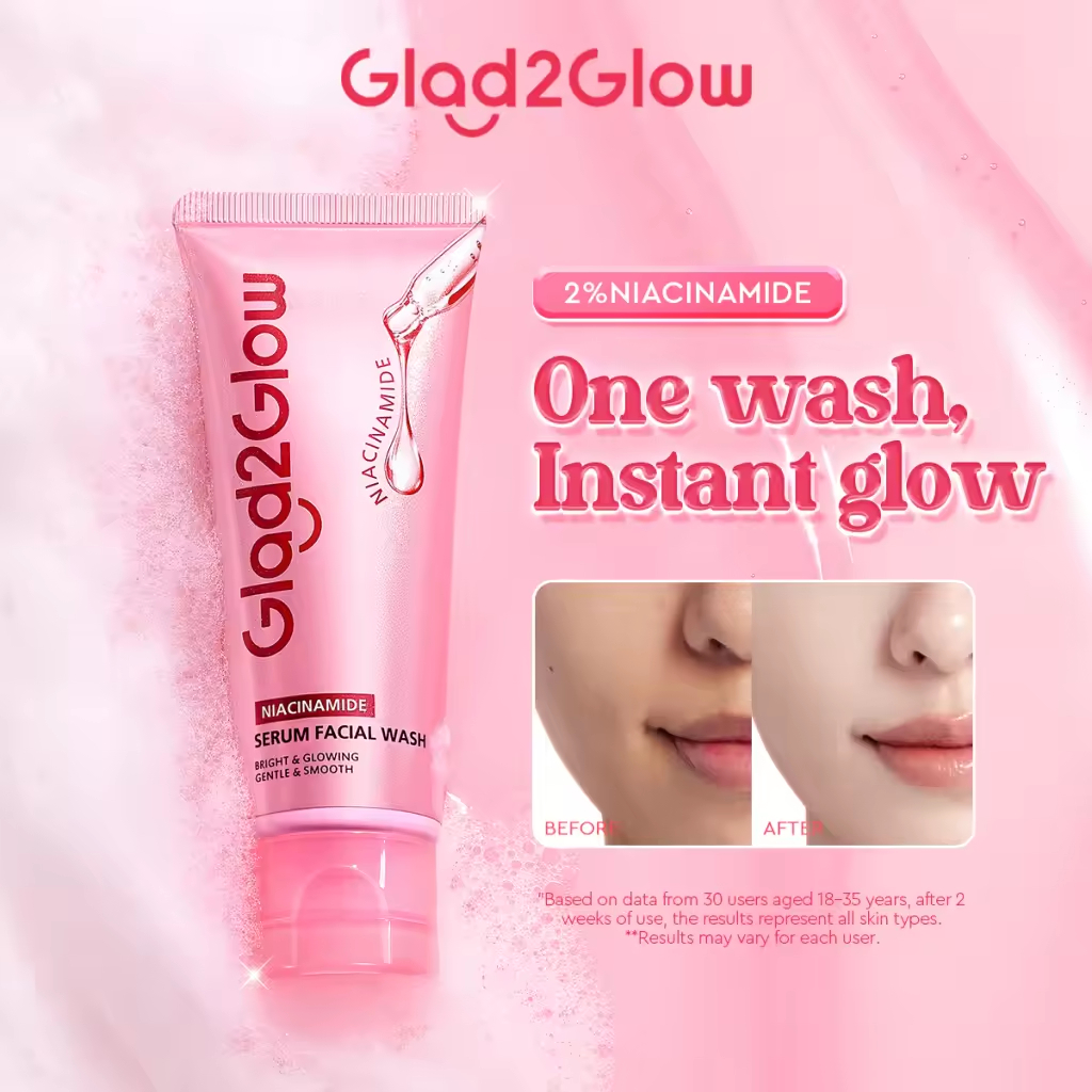 【New Launch】Glad2Glow Niacinamide Serum Facial Wash Cleanser Brightening Hydrating Glowing Face Wash Pencuci Muka