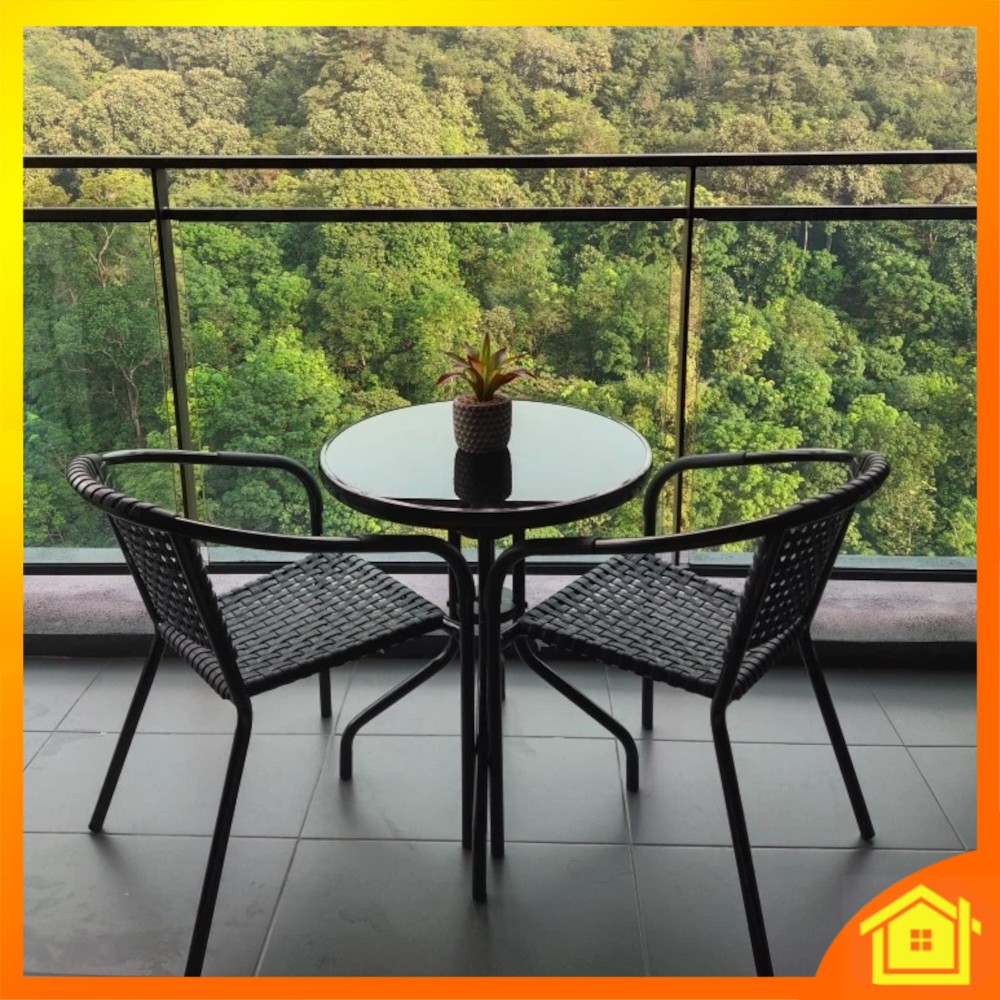 Set Table Chair Balcony Garden Patio Tea Time Rattan Outdoor Meja Kerusi Lepak Santai Balkoni Taman Luar Minum Petang
