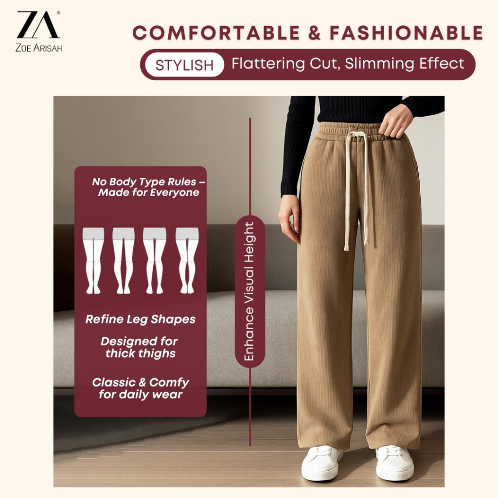 ZOE ARISAH Lavista Corduroy Pants Seluar Knitted Woven Straight Cutting Activewear Loose Muslimah Wanita ZOE ARISSA