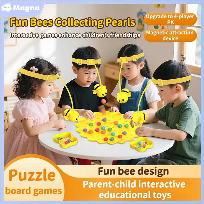 4 Players Magnetic Bee Fishing Toys Kids Board Game Interactive Educational Toys Family Game Gift
