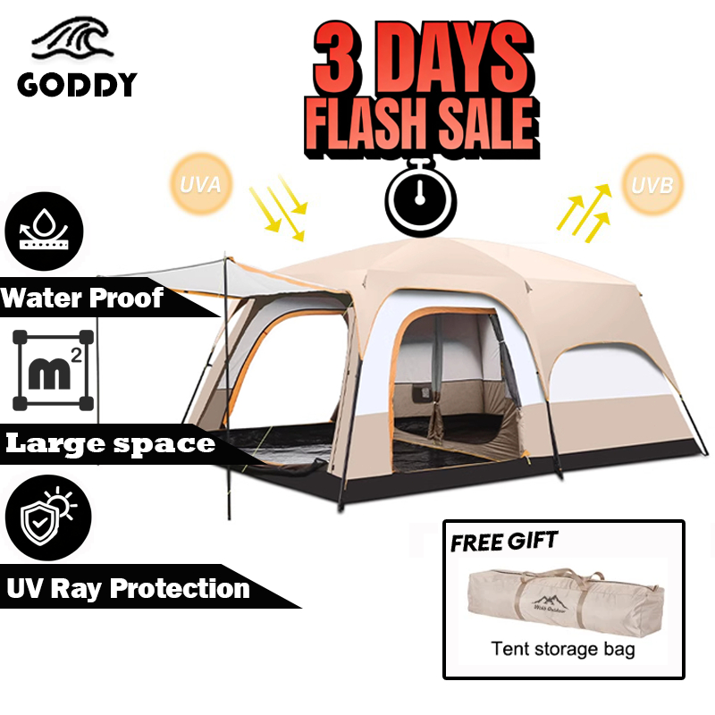 【GODDY】Khemah unta 5-12 Person Outdoor large Family Tent Camping Tent Waterproof Double Layers Big Tent 2 rooms