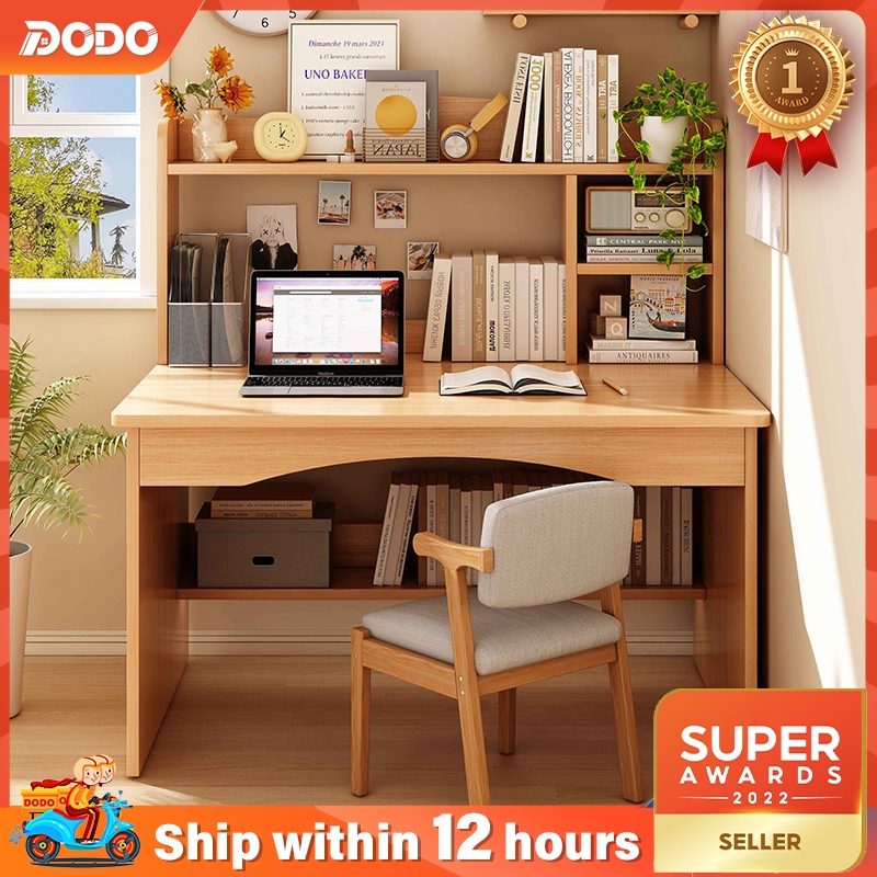 DO【NEW】Computer Study Table With Book Shelf Meja belajar Table With Storage Rack Drawer Office Writing Desk Home 学习桌