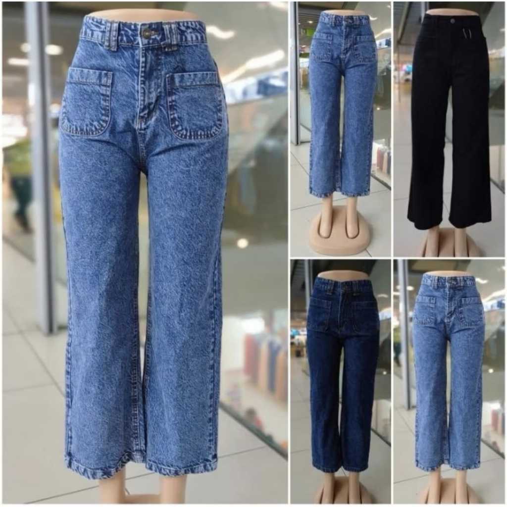 seluar kitty Palazzo Long Jeans Wide Leg Untuk Perempuan High Quality Ready Stock Seluar Mobile Pocket