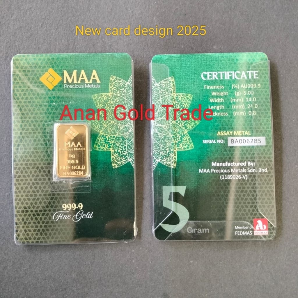 MAA Precious Metals 5g Gold Bar (Au 999.9) (New)
