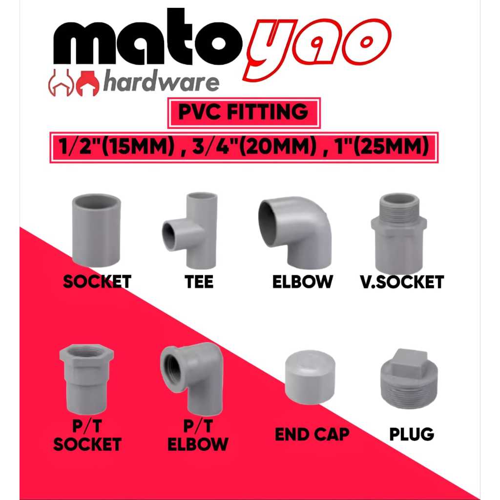 Malaysia Standard Pvc Pipe Fitting 15mm,20mm,25mm Socket/Tee/Elbow/Valve Socket/P.T socket/P.T Elbow/End Cap/Plug