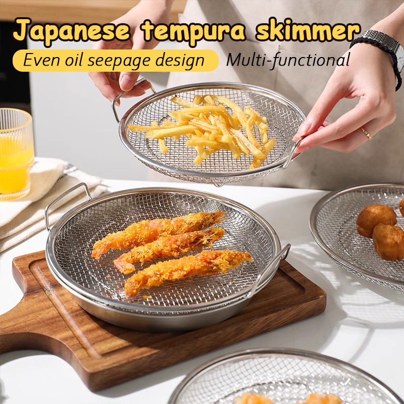 REDBUZZ 1 Set Kitchen Oil Strainer Pan Stainless Steel Frying Oil Fine Mesh Strainer Basket Penapis Minyak 滤油网