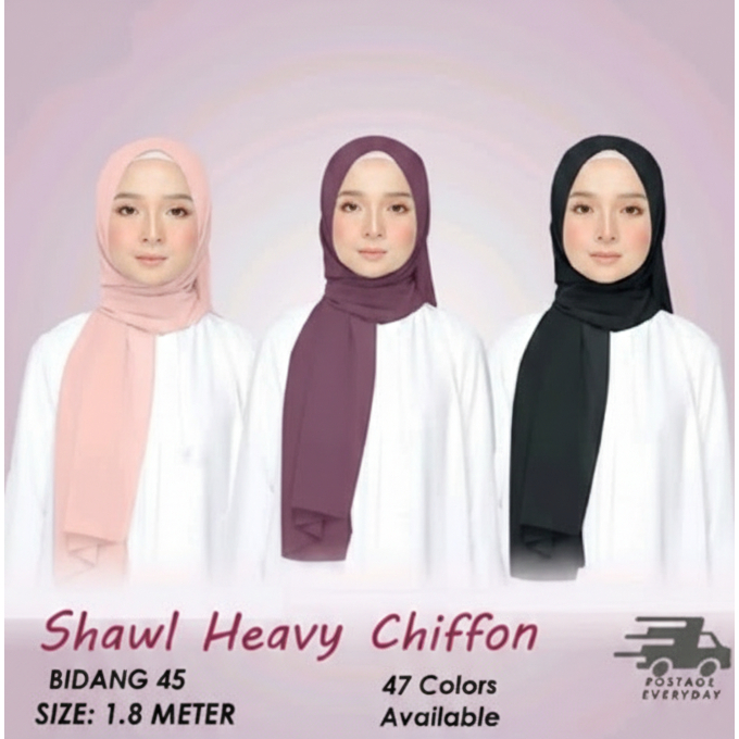 Trendy Chiffon Shawl 1.8m - Fashionable and Elegant Scarf for Women | tudung raya 2026
