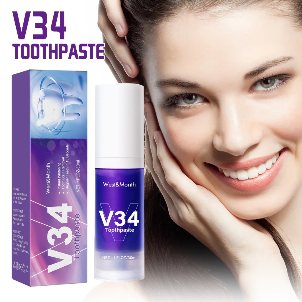 V34 Teeth Whitening Mousse 30ml Color Corrector Fresh Breath Teeth Cleaning Oral Care Mousse