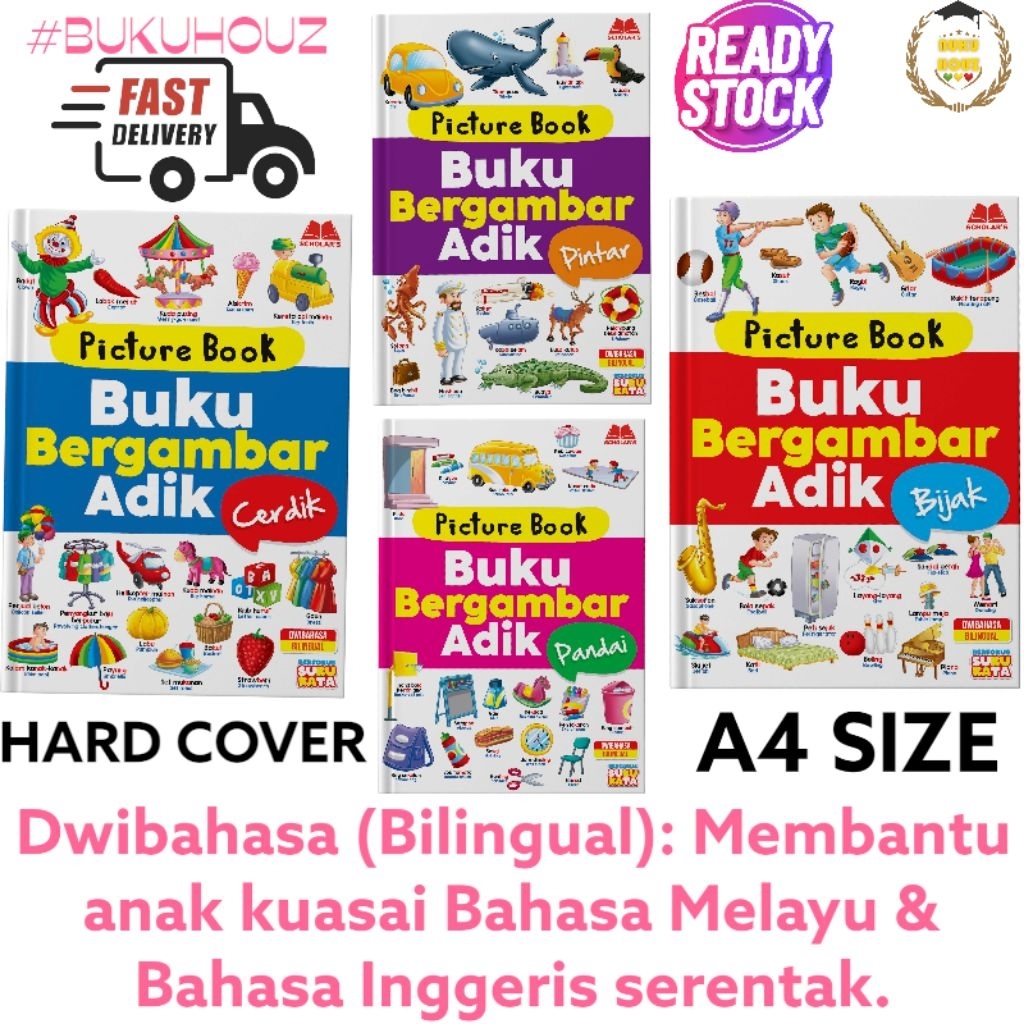 Buku Bergambar Adik Cerdik - Belajar Suku Kata & Dwibahasa (Buku Kanak-Kanak Viral)